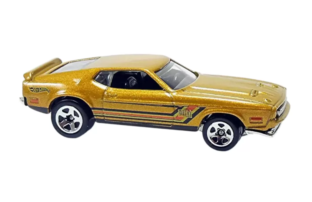 Foto da miniatura Hot Wheels 1971 Mustang Mach 1 na cor Dourado