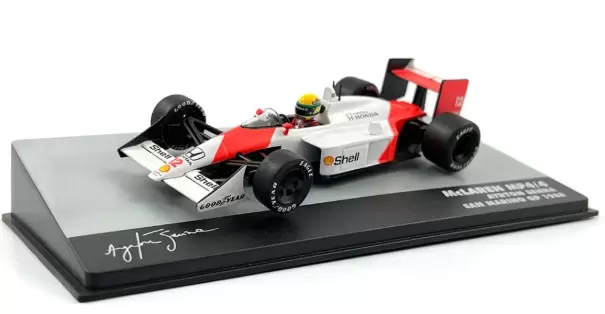 Foto da miniatura IXO McLaren MP4/4 Honda Ayrton Senna 1988 na cor Branco