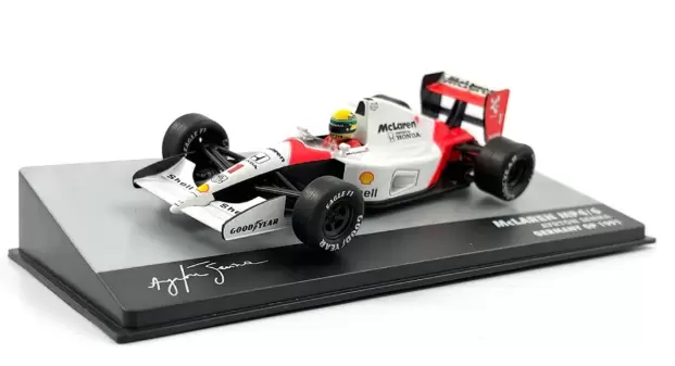 Foto da miniatura IXO McLaren MP4/6 Honda Ayrton Senna 1991 na cor Branco