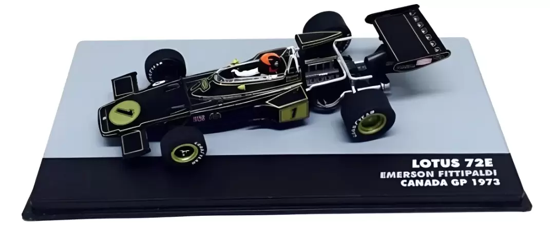 Foto da miniatura IXO Lotus 72E Ford Cosworth Emerson Fittipaldi 1973 na cor Preto