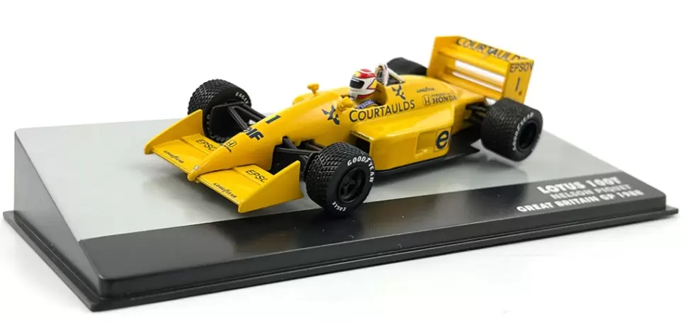 Foto da miniatura IXO Lotus 100T Honda Nelson Piquet 1988 na cor Amarelo