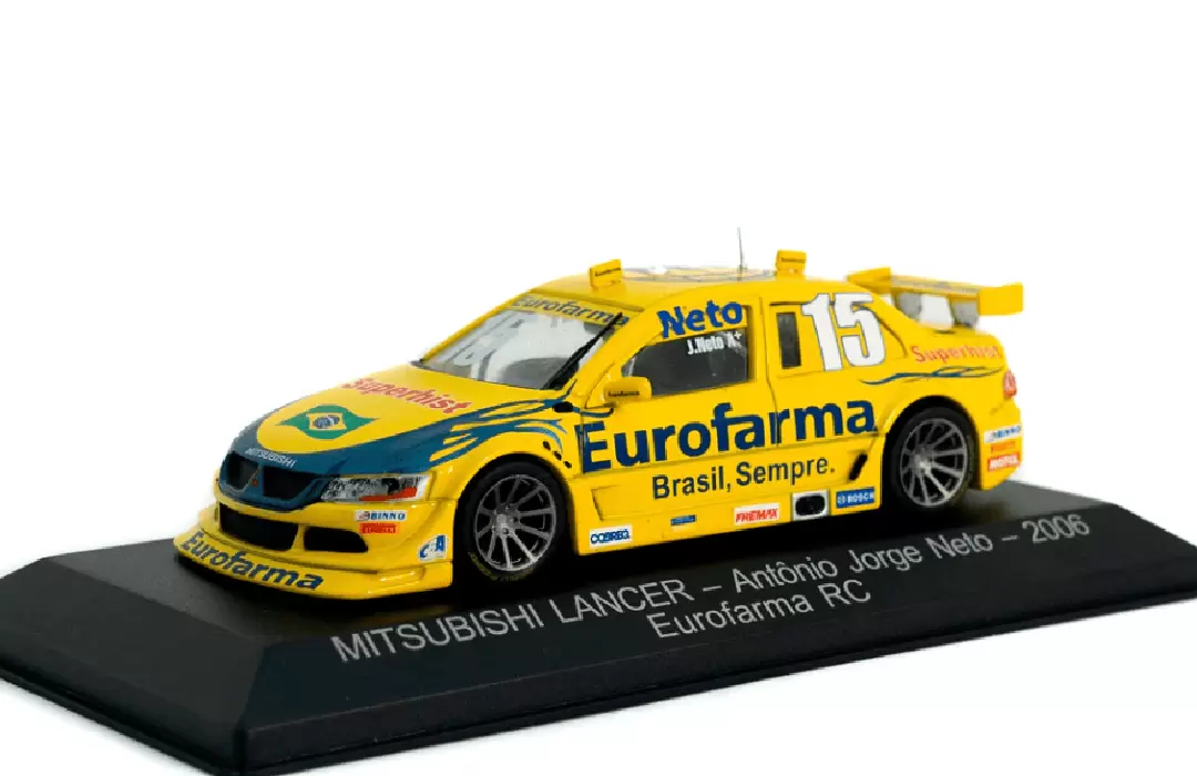 Foto da miniatura IXO Mitsubishi Lancer Antônio Jorge Neto 2006 - Eurofarma RC na cor Amarelo