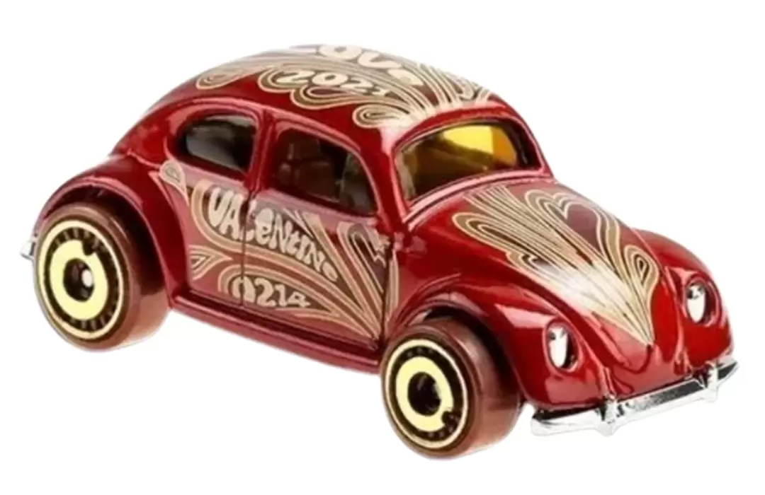 Foto da miniatura Hot Wheels Volkswagen Beetle Love 2021 Holiday Racers na cor Vermelho