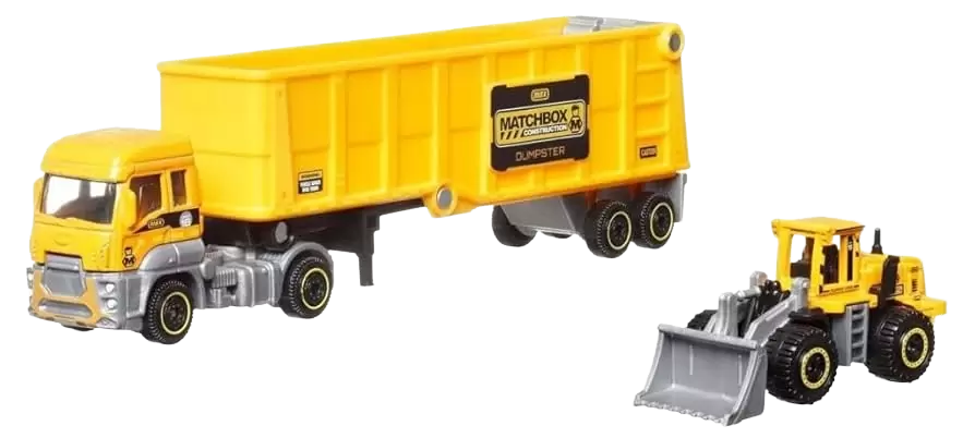 Foto da miniatura Matchbox Ford Cargo & MBX Dump Trailer \ Quarry King na cor Amarelo