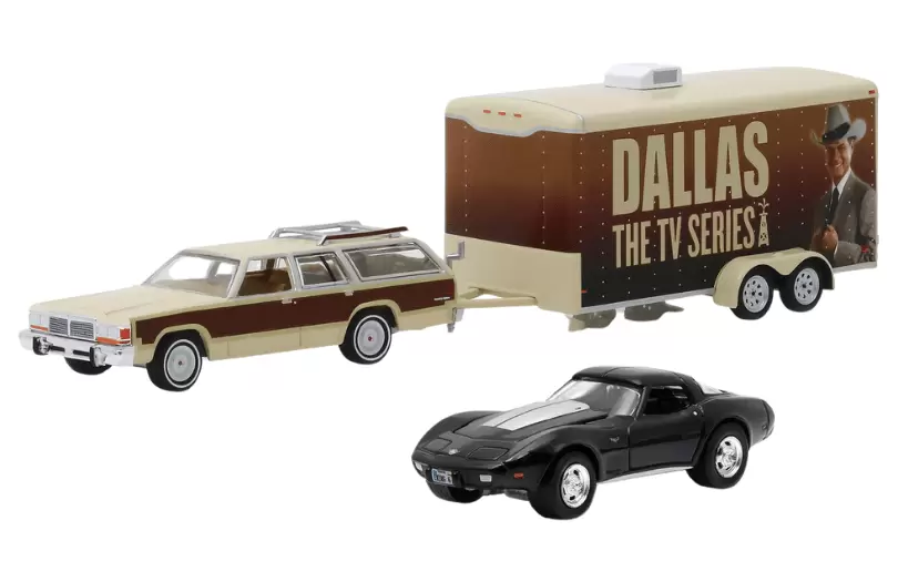 Foto da miniatura Greenlight Chevrolet Corvette 1978 / Ford LTD Country Squire 1979 na cor Bege