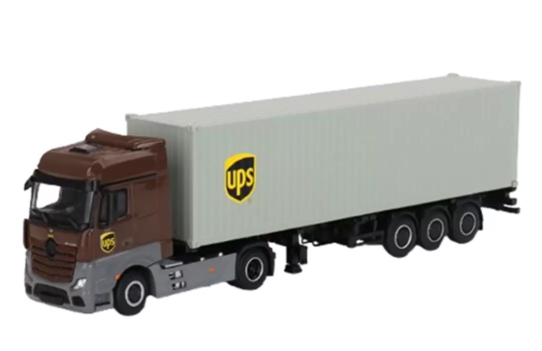 Foto da miniatura Mini GT Mercedes-Benz Actros w/ 40 Ft Container " UPS Europe" na cor Marrom