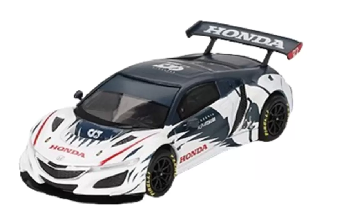 Foto da miniatura Mini GT Honda NSX GT3 EVO AlphaTauri Yuki Tsunoda 2023 Nurburgring na cor Branco