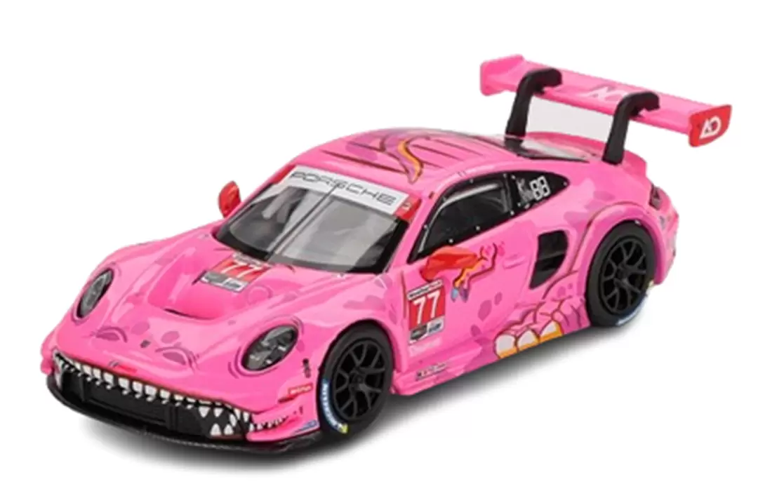 Foto da miniatura Mini GT Porsche 911 GT3 R #77 AO Racing 2024 na cor Rosa