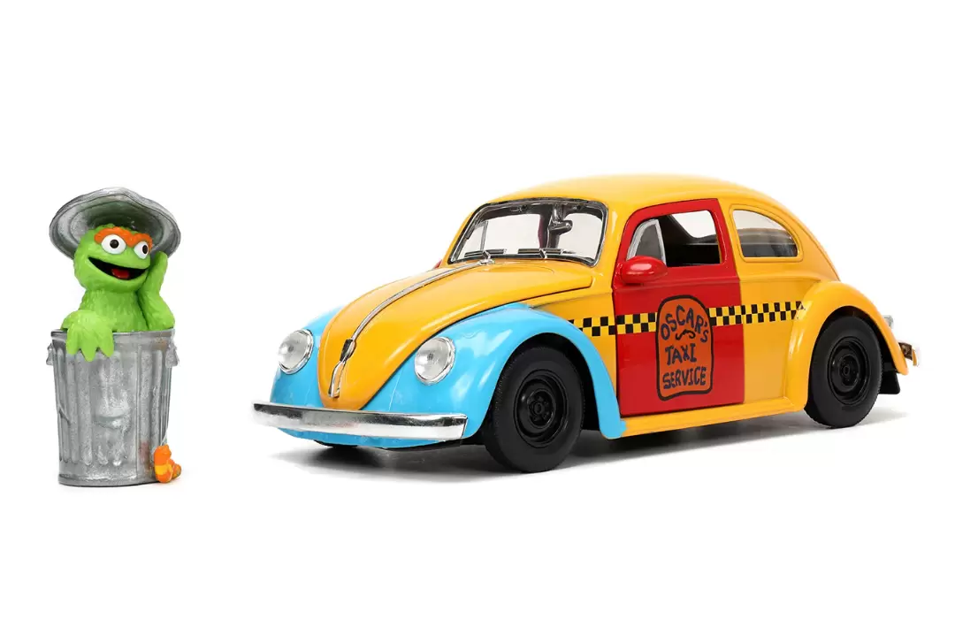 Foto da miniatura Jada Toys Volkswagen Fusca 1959 Oscar The Grouch + Figura na cor Laranja