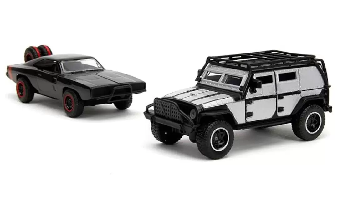 Foto da miniatura Jada Toys Tejs Jeep Wrangler e Dodge Charger Off Road 1970 na cor Preto