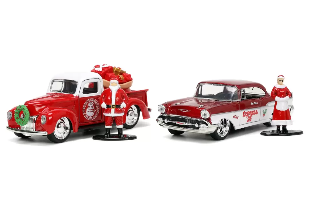 Foto da miniatura Jada Toys Set Natal Ford Pick Up 1941 e Chevrolet Bel Air 1957 - Papai e Mamãe Noel na cor Vermelho