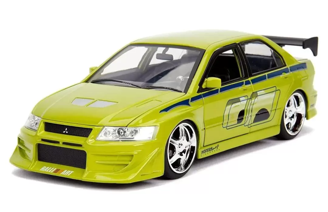 Foto da miniatura Jada Toys Mitsubishi Lancer Evolution VII 2002 na cor Verde