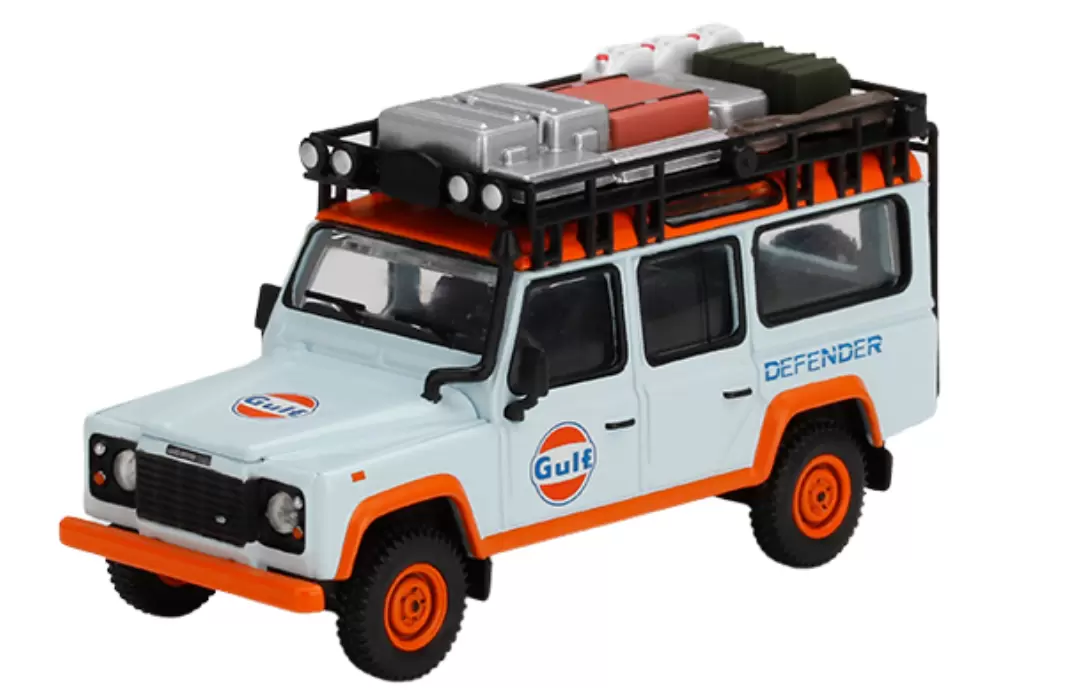 Foto da miniatura Mini GT Land Rover Defender 110 Gulf na cor Azul
