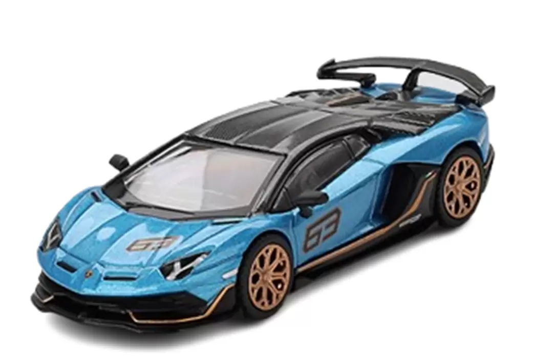 Foto da miniatura Mini GT Lamborghini Aventador SVJ #63 Blu Aegir na cor Azul