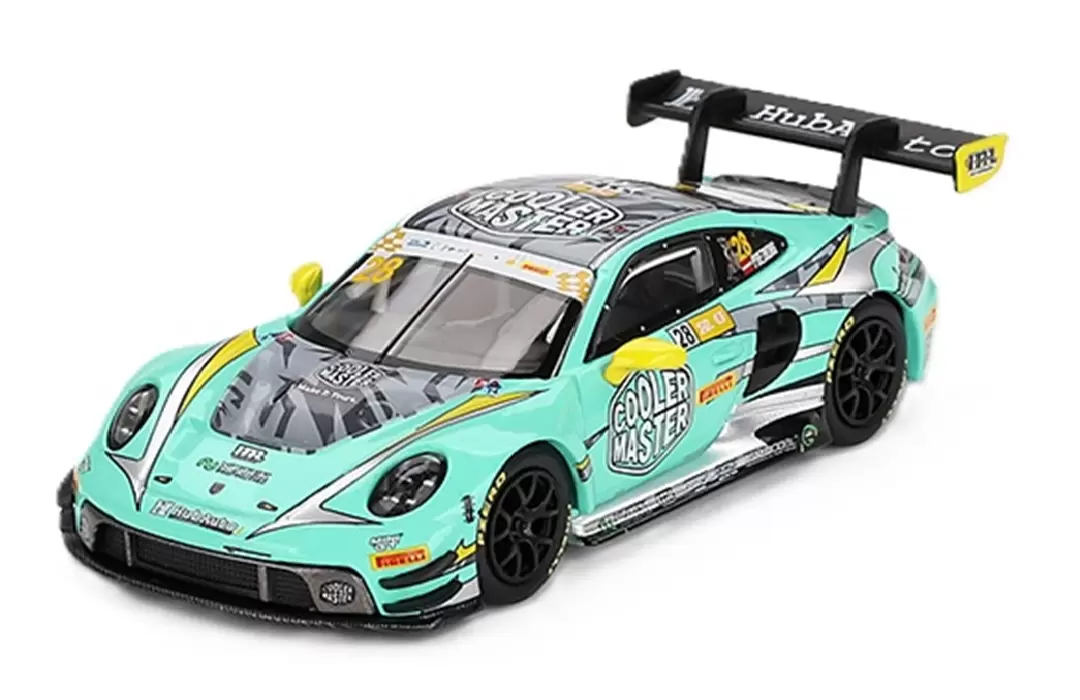 Foto da miniatura Mini GT Porsche 911 GT3 R #28 HubAuto Racing 2023 na cor Verde