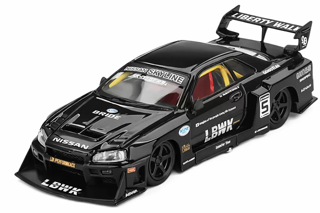 Foto da miniatura Mini GT Nissan LB-ER34 Super Silhouette Skyline Black na cor Preto