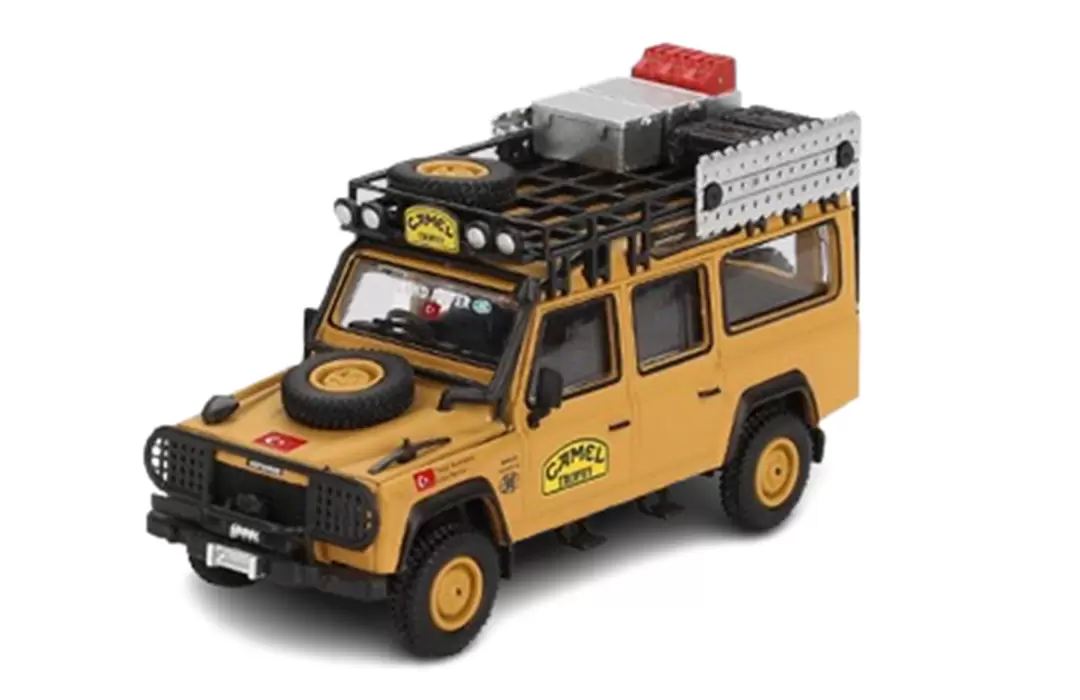 Foto da miniatura Mini GT Land Rover Defender 110 1989 Camel Trophy Amazon Team Turkey na cor Laranja