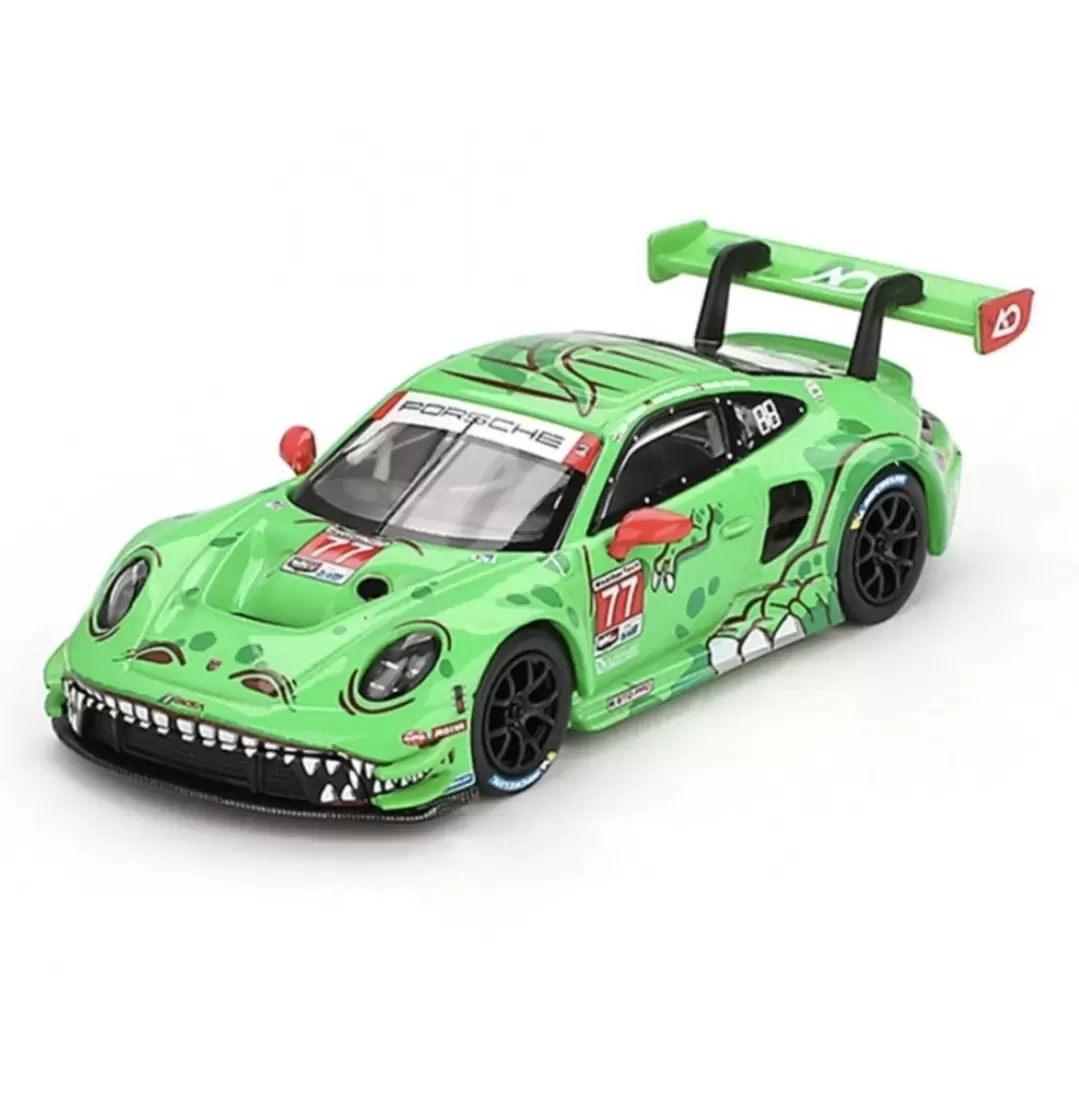 Foto da miniatura Mini GT Porsche 911 GT3 R #77 na cor Verde