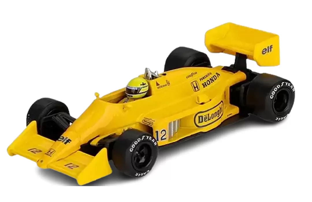 Foto da miniatura Mini GT Lotus 99T #12 Ayrton Senna 1987 Mônaco na cor Amarelo