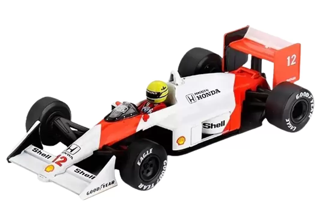 Foto da miniatura Mini GT McLaren MP4/4 #12 Ayrton Senna 1988 Japão na cor Branco
