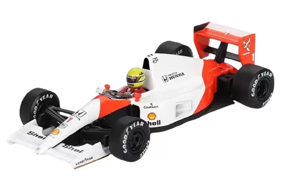 Foto da miniatura Mini GT McLaren MP4/6 #01 Ayrton Senna 1991 Japão na cor Branco