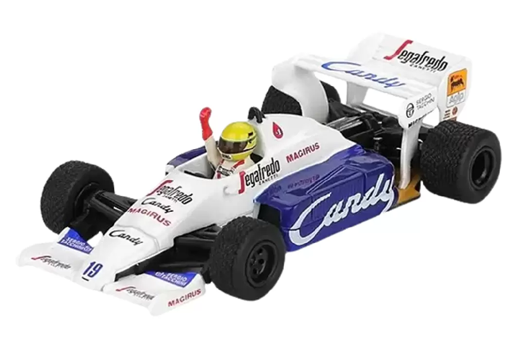 Foto da miniatura Mini GT Toleman TG184 #19 Ayrton Senna 1984 Monaco na cor Branco